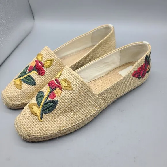 Tory Burch Sz 10 Women Raffia Flat Espadrilles Shoes Straw Natural Flower New