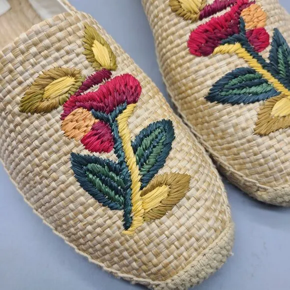 Tory Burch Sz 10 Women Raffia Flat Espadrilles Shoes Straw Natural Flower New