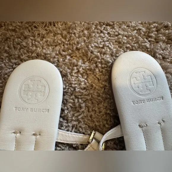 TORY BURCH THONG FLAT SHOES SUMMER SANDAL LEATHER WHITE 9
