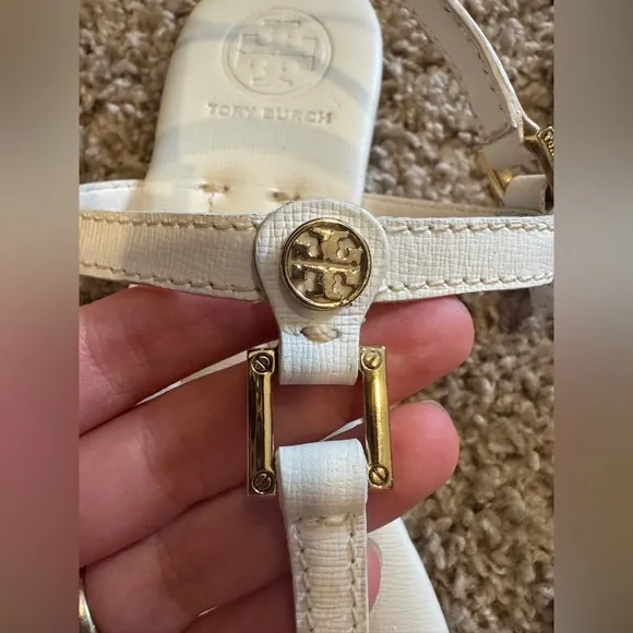 TORY BURCH THONG FLAT SHOES SUMMER SANDAL LEATHER WHITE 9