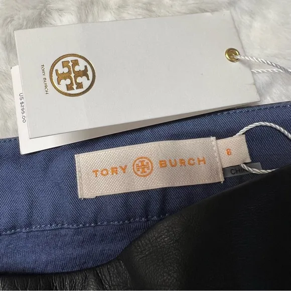 Tory Burch Tweed Raffia Fringe Stripe Skirt Leather Trim Black/White Size 6, NWT