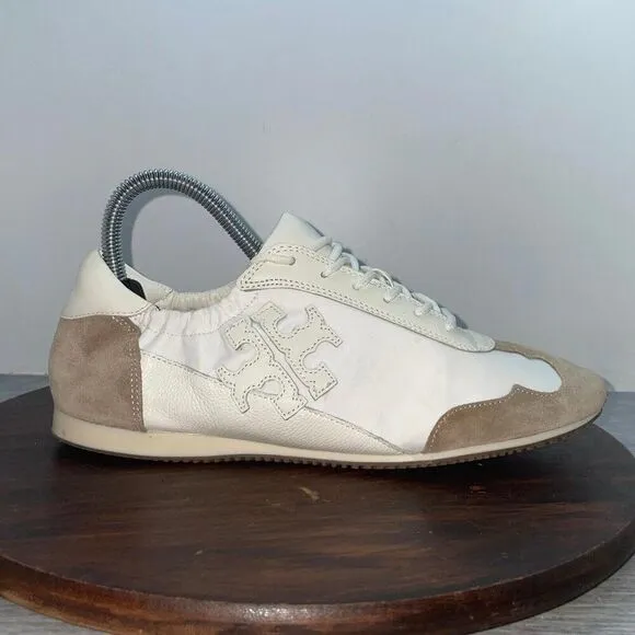 Tory Burch Women 9.5M Sneaker Nylon Calf Leather White Ivory Cerbiatto 100 Shoes