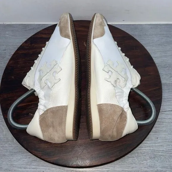 Tory Burch Women 9.5M Sneaker Nylon Calf Leather White Ivory Cerbiatto 100 Shoes