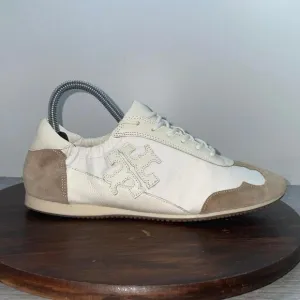 Tory Burch Women 9.5M Sneaker Nylon Calf Leather White Ivory Cerbiatto 100 Shoes