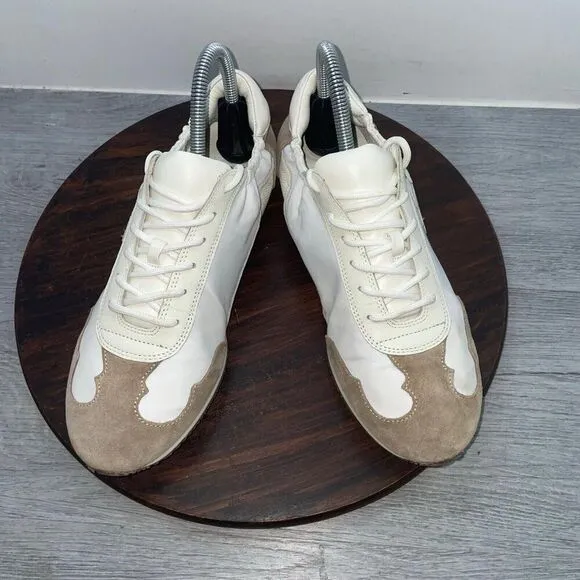 Tory Burch Women 9.5M Sneaker Nylon Calf Leather White Ivory Cerbiatto 100 Shoes