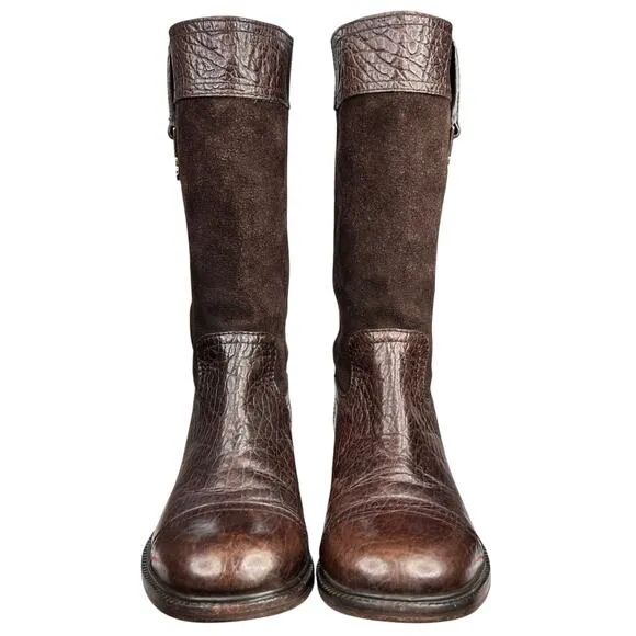 Tory Burch Women's Corey Brown Leather Suede Mid Calf Boots Size US 7.5