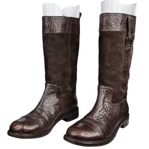 Tory Burch Women's Corey Brown Leather Suede Mid Calf Boots Size US 7.5