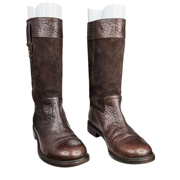Tory Burch Women's Corey Brown Leather Suede Mid Calf Boots Size US 7.5