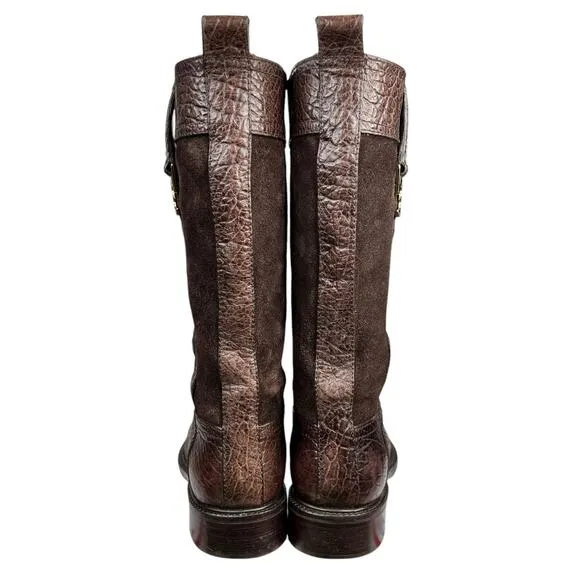 Tory Burch Women's Corey Brown Leather Suede Mid Calf Boots Size US 7.5