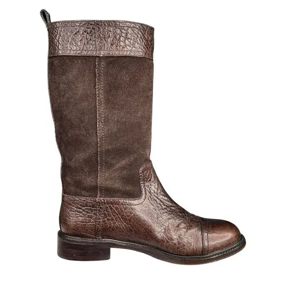 Tory Burch Women's Corey Brown Leather Suede Mid Calf Boots Size US 7.5