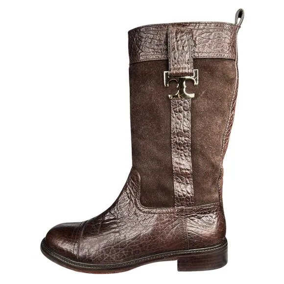 Tory Burch Women's Corey Brown Leather Suede Mid Calf Boots Size US 7.5