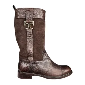 Tory Burch Women's Corey Brown Leather Suede Mid Calf Boots Size US 7.5