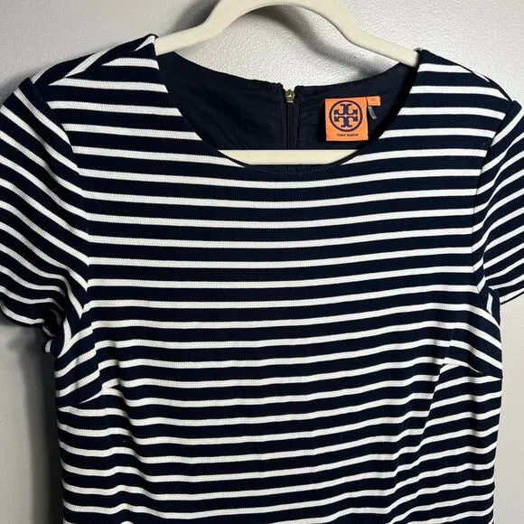 Tory Burch Women's Short Sleeve Navy Striped Knit Dress Nautical Preppy Size XL