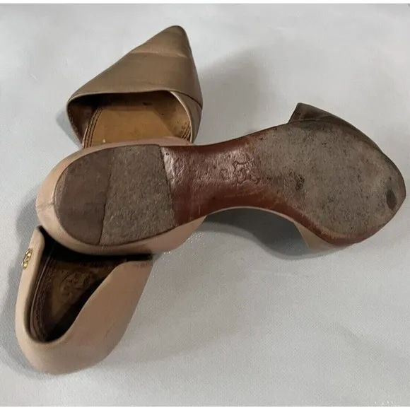 Tory Burch Womens Size 8M Viv Nude Leather D'orsay Pointed Flat Shoes