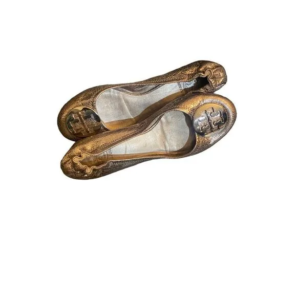 Tory Burch silver flat loafers Sz 8