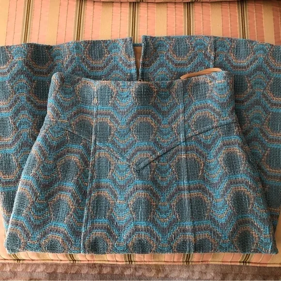 TRACY Reese teal taupe peach tweed midi skirt 4