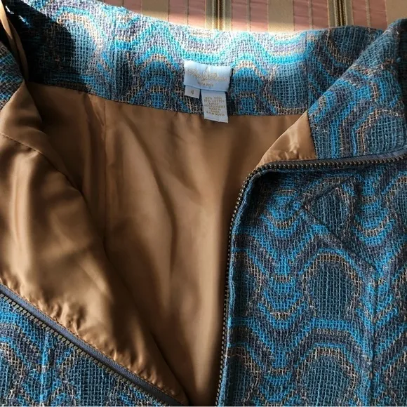 TRACY Reese teal taupe peach tweed midi skirt 4