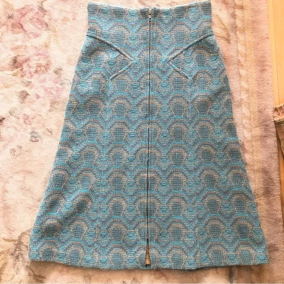TRACY Reese teal taupe peach tweed midi skirt 4