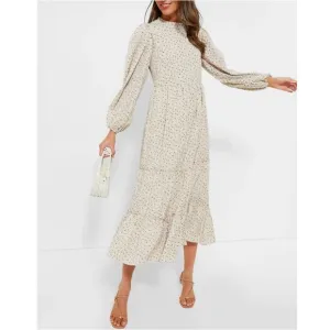 Tuckernuck Hyacinth House Cream Floral Jesse Midi Dress Long Sleeve Sz M NEW