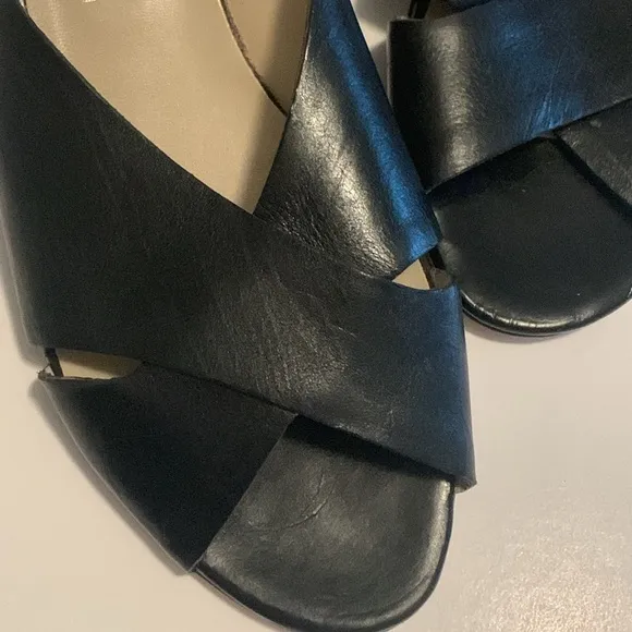 TWO PAIRS Attilio Giusti Leombruni Leather Tan / Black Crisscross Slides, Sz 7.5