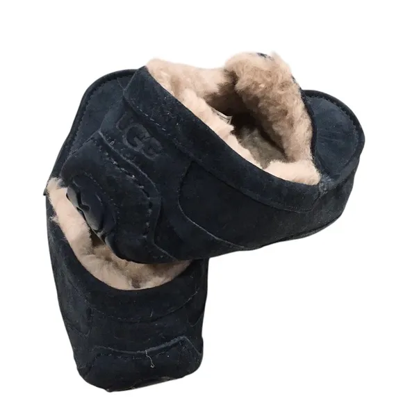 UGG Ascot Navy Suede Sheepskin Slippers Moccasins Shoes 10