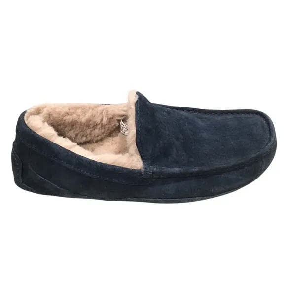 UGG Ascot Navy Suede Sheepskin Slippers Moccasins Shoes 10