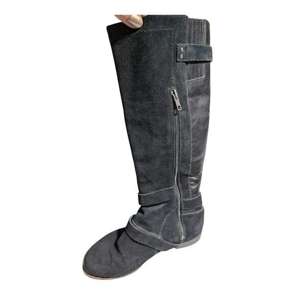 Ugg Australia Cydnee Black Suede Leather Almond Toe Knee High Riding Boots 7.5