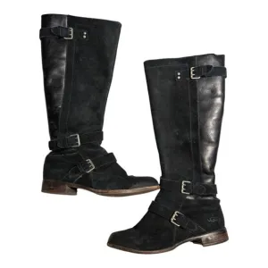 Ugg Australia Cydnee Black Suede Leather Almond Toe Knee High Riding Boots 7.5