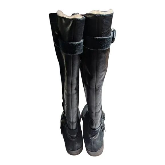 Ugg Australia Cydnee Black Suede Leather Almond Toe Knee High Riding Boots 7.5
