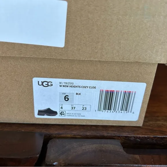 UGG Australia New Heights Cozy Clog Suede Black Fur Slip On Shoes NEW Size 6