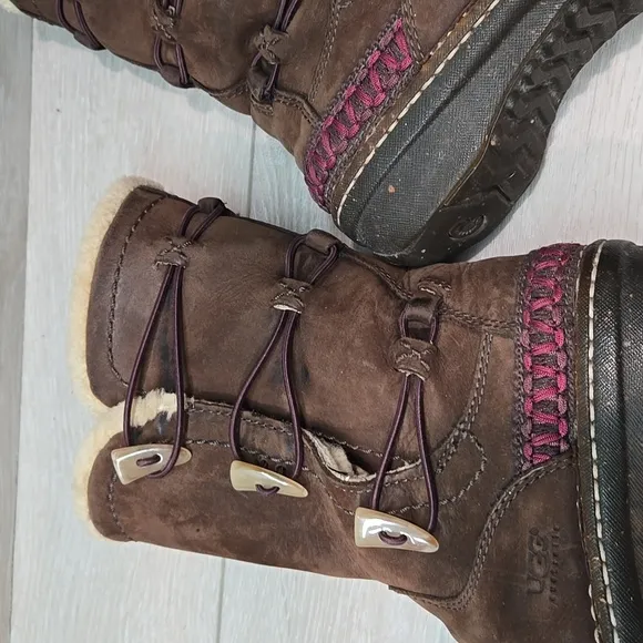 Ugg Australia Women 5156 Leather Brown Shearling-Lined Boots Shoes Sz 7
