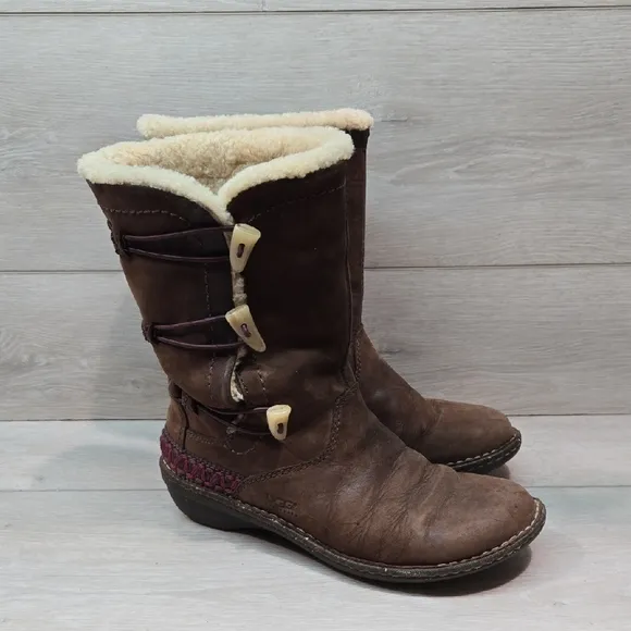 Ugg Australia Women 5156 Leather Brown Shearling-Lined Boots Shoes Sz 7