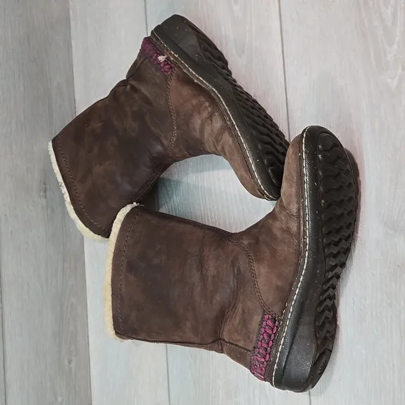 Ugg Australia Women 5156 Leather Brown Shearling-Lined Boots Shoes Sz 7