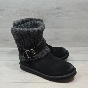 Ugg Australia Women's Black Suede Ankle Boots with Knit Cuff Shoes Sz 7