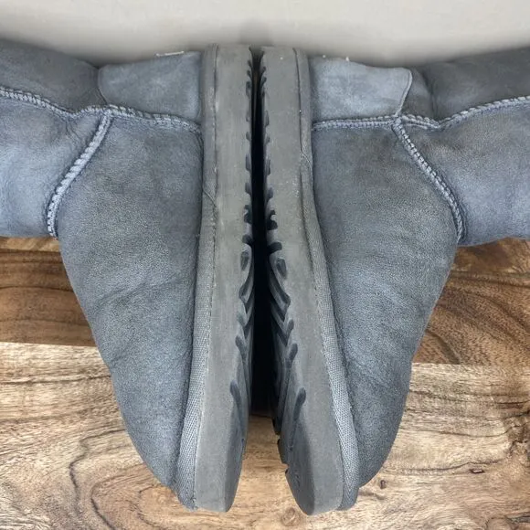 UGG Bailey Button Womens Gray Size 7 Suede Sheepskin Shearling Fur Lined Boots