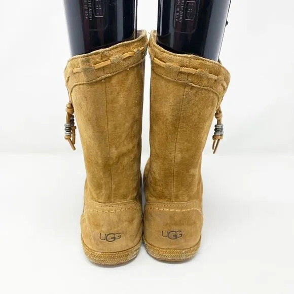 Ugg Chestnut Laurin Suede Flat Mid-Calf Boots Pull On Women's Size 10 EUC