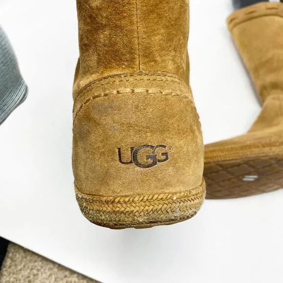 Ugg Chestnut Laurin Suede Flat Mid-Calf Boots Pull On Women's Size 10 EUC