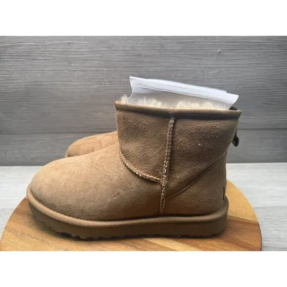 UGG CLASSIC MINI II CHESTNUT SUEDE SHEEPSKIN WOMEN'S BOOTS SIZE 7