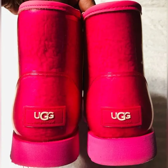 UGG Classic Mini Waterproof Clear Hot Pink Ankle Boots. Size 7