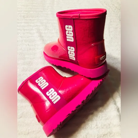 UGG Classic Mini Waterproof Clear Hot Pink Ankle Boots. Size 7