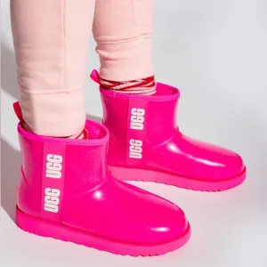 UGG Classic Mini Waterproof Clear Hot Pink Ankle Boots. Size 7