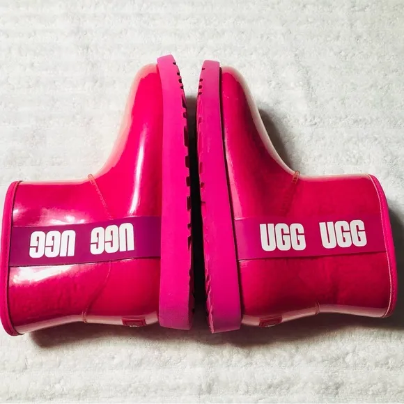 UGG Classic Mini Waterproof Clear Hot Pink Ankle Boots. Size 7
