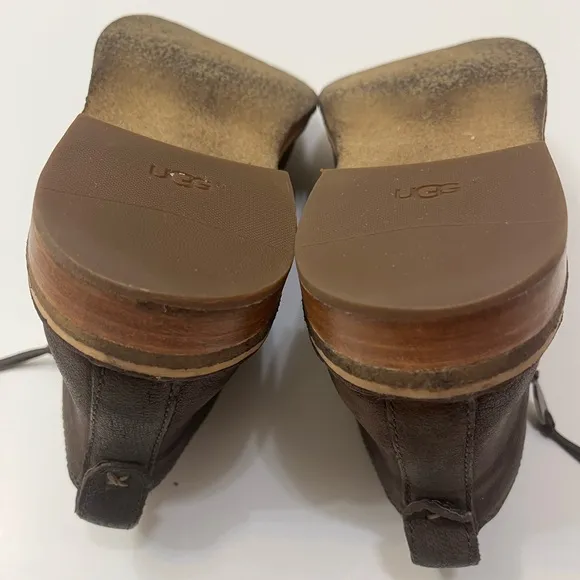 UGG Clementine side zip ankle boots brown leather booties sherpa insole 6