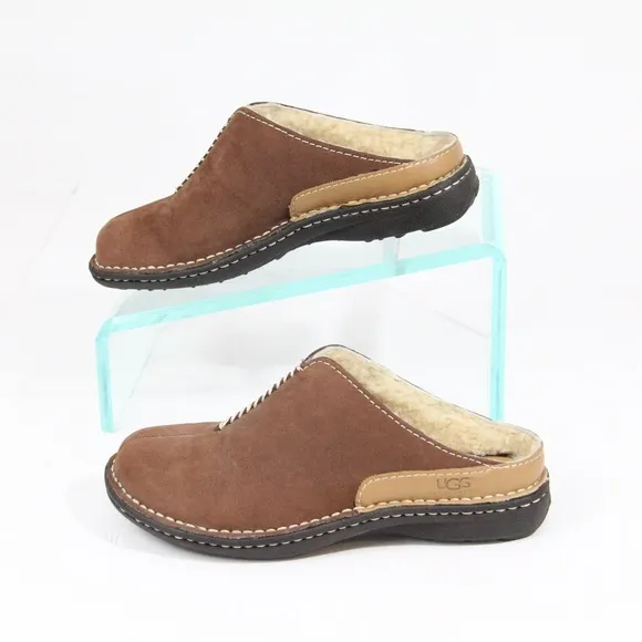 Ugg Clogs Women Shearling lined Shoes Leather Slip on Flat sz 5