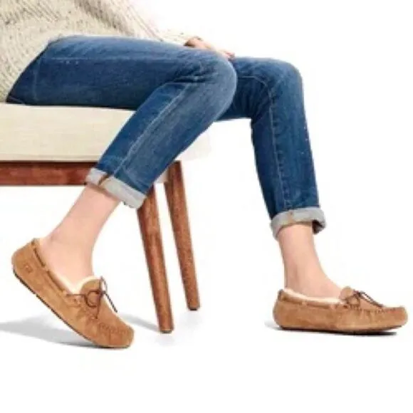 UGG Dakota Chestnut Brown Suede Leather Wool Lined Moccasin Slipper Loafer Shoes