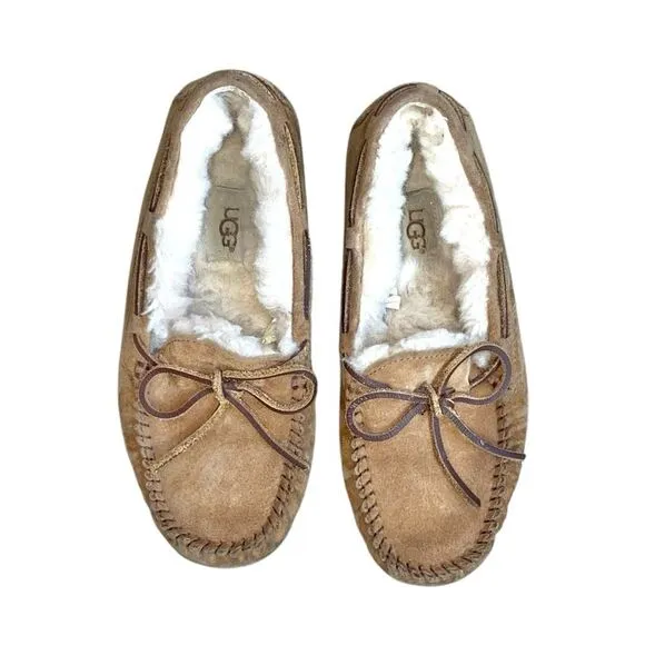 UGG Dakota Chestnut Brown Suede Leather Wool Lined Moccasin Slipper Loafer Shoes