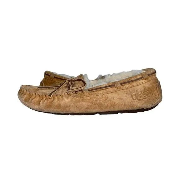 UGG Dakota Chestnut Brown Suede Leather Wool Lined Moccasin Slipper Loafer Shoes