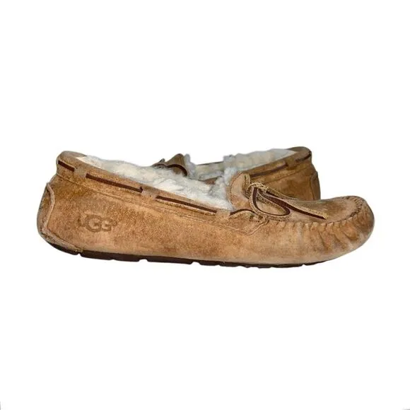 UGG Dakota Chestnut Brown Suede Leather Wool Lined Moccasin Slipper Loafer Shoes