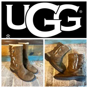 UGG Kona 5156 Boots Chestnut Suede Leather Shearling Sheepskin Lined Toggle 8