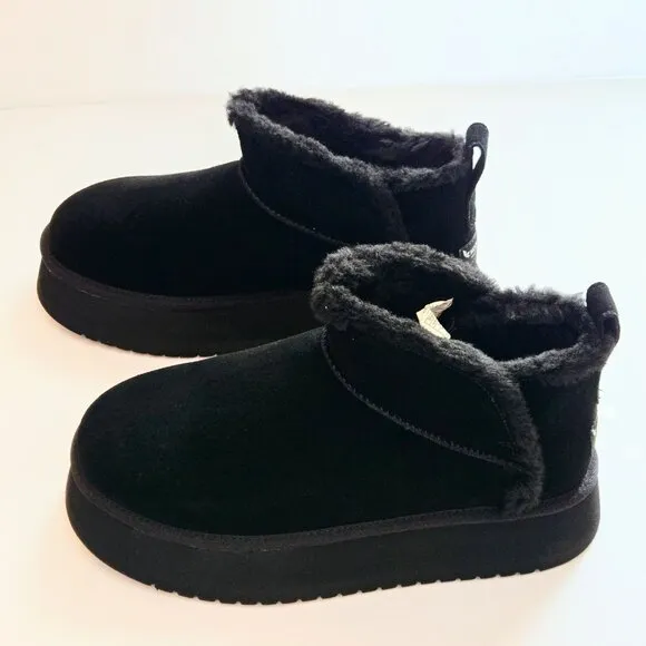 UGG Koolaburra Women's Black Ultra Mini Platform Flat Heel Winter Boots Sz 9